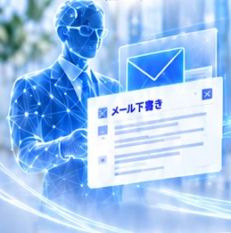 メール作成を担うAIエージェントが、メールの下書きを用意しているイメージ